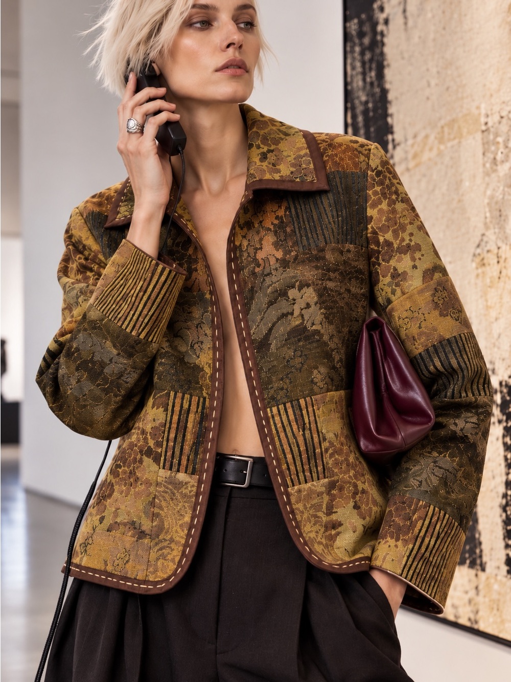 Tapestry Patchwork Jacket Art to Wear Hand Stitched Boho Artisan Coat Vintage